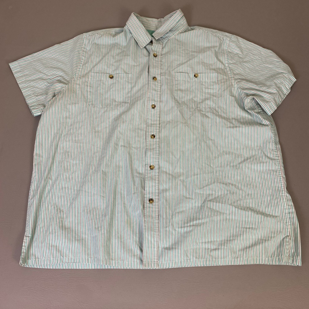 KingSize Button Up Shirt Mens Size 2XL Big Teal Striped Short Sleeve Cotton Blnd